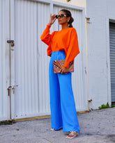 Long Shot Pocketed Wide Leg Pants - Aqua Blue